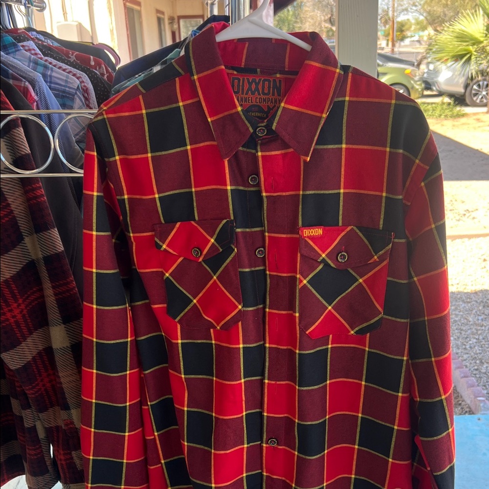 DIXXON Men's Red and Yellow Plaid Shirt
